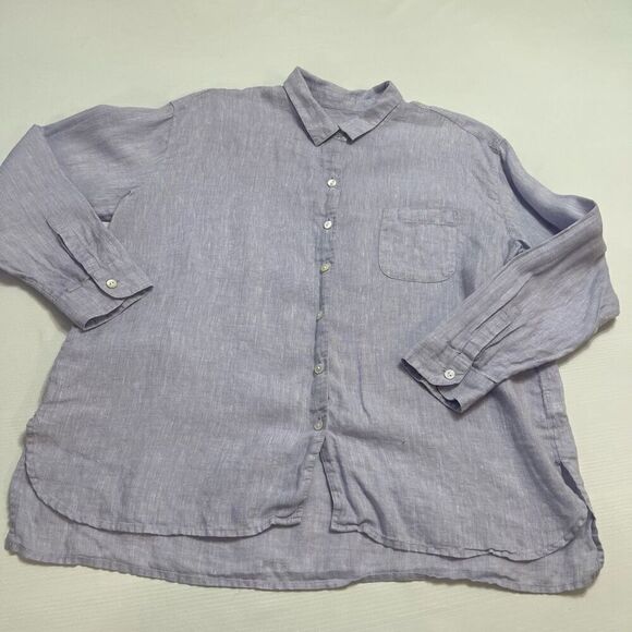 J. Jill Love Linen Lavender Purple Button Up Shirt Size MP Medium - Picture 1 of 10